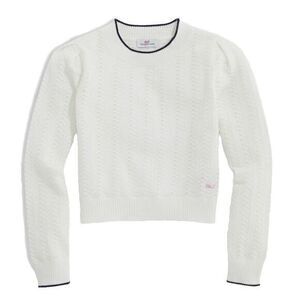 Vineyard Vines NWT Girls M Novelty Stitch Puff Sleeve Crew Sweater‎ Marshmallow